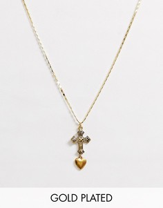 Ожерелье с позолотой 18 карат и подвесками в виде креста и сердца Regal Rose