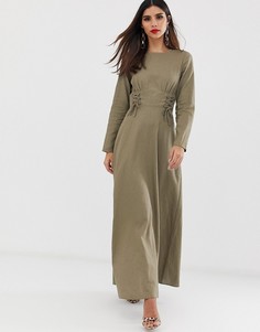Платье макси с завязками на талии ASOS DESIGN-Зеленый