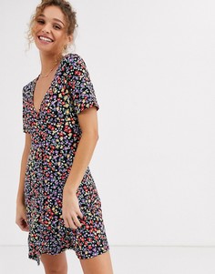 Чайное платье мини на пуговицах с цветочным принтом ASOS DESIGN-Мульти