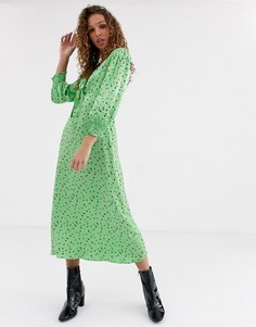 Атласное платье миди с принтом Ghost-Зеленый