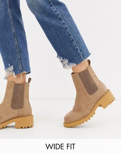 Серо-коричневые ботинки челси для широкой стопы ASOS DESIGN-Бежевый