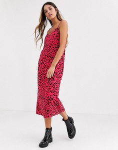 Красное платье-комбинация миди с леопардовым принтом Nobodys Child-Мульти
