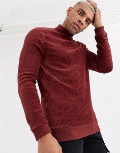 Красно-коричневый вельветовый свитшот с высоким воротником ASOS DESIGN-Красный