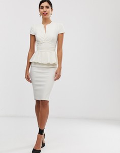 Платье миди с укороченными рукавами и баской City Goddess-Белый