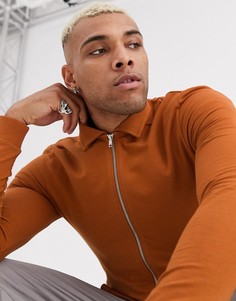 Коричневая трикотажная куртка Харрингтон ASOS DESIGN-Коричневый