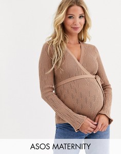 Ажурный джемпер с запахом ASOS DESIGN Maternity-Кремовый