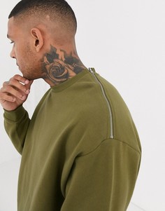 Зеленый oversize-свитшот с серебристой молнией ASOS DESIGN