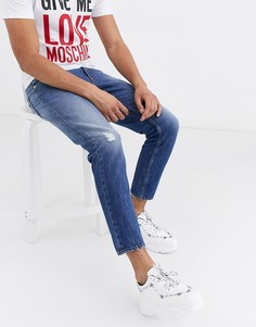 Узкие джинсы с тиснением Love Moschino-Синий