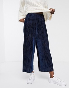 Бархатные плиссированные брюки-кюлоты ASOS DESIGN-Синий