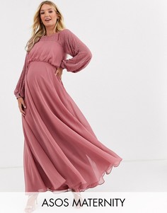 Платье макси с отделкой на кокетке ASOS DESIGN Maternity-Розовый