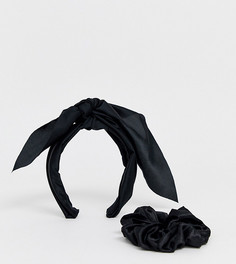 Черный атласный ободок и резинка для волос My Accessories London