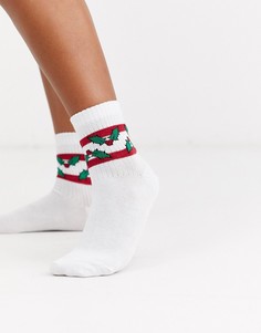 Новогодние носки в спортивном стиле с блестками ASOS DESIGN-Белый