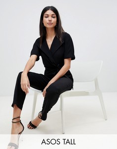 Комбинезон с запахом и поясом ASOS DESIGN Tall-Черный
