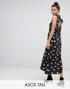 Чайное платье миди с цветочным принтом ASOS TALL-Мульти