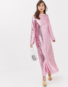 Платье миди с длинными рукавами и отделкой пайетками Sister Jane-Розовый