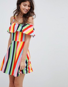 Короткий приталенный сарафан в полоску с оборками ASOS DESIGN-Мульти