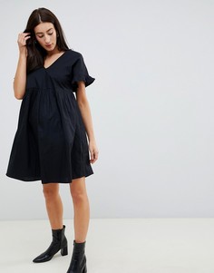 Свободное хлопковое платье мини с V-образным вырезом ASOS DESIGN Maternity-Черный