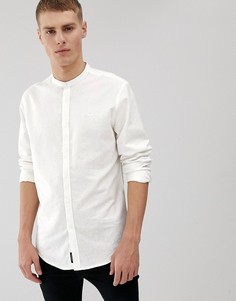 Рубашка с воротом на пуговице из хлопка и льна Threadbare-Белый