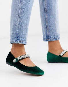Зеленые балетки со стразами ASOS DESIGN League-Зеленый