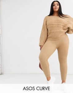 Джоггеры из пушистой пряжи от комплекта ASOS DESIGN Curve-Светло-бежевый