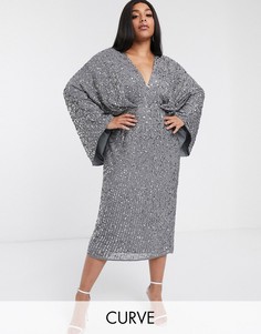 Платье-футляр миди с пайетками ASOS EDITION Curve-Серый