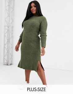 Трикотажное платье миди цвета хаки с разрезами по бокам Vero Moda Curve-Зеленый