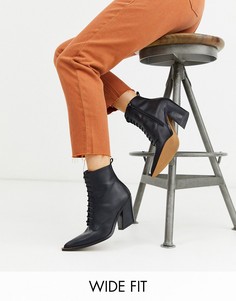 Черные кожаные ботинки на шнуровке в стиле вестерн для широкой стопы ASOS DESIGN-Черный