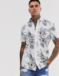 Белая рубашка с короткими рукавами и цветочным принтом Jack & Jones Essentials-Белый