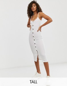 Белое платье миди на пуговицах в рубчик Missguided Tall-Белый