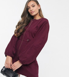 Бордовое джинсовое платье мини с пышными рукавами ASOS DESIGN Petite-Фиолетовый