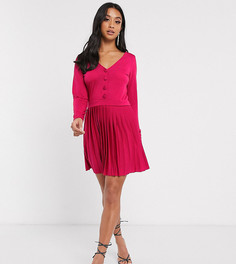 Плиссированное платье мини с длинными рукавами ASOS DESIGN Petite-Красный