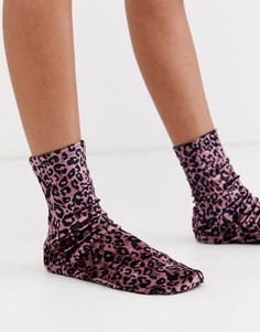 Бархатные носки с леопардовым принтом ASOS DESIGN-Мульти