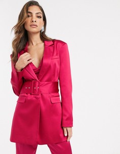 Атласный пиджак с поясом ASOS DESIGN-Розовый