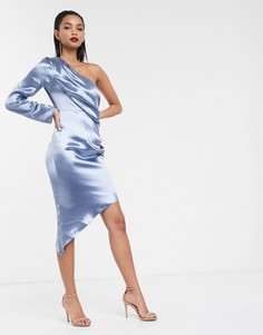 Платье миди на одно плечо ASOS DESIGN-Синий