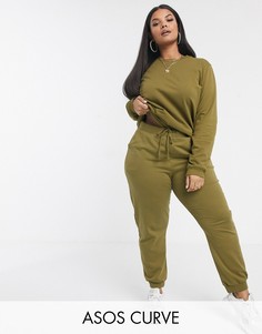 Спортивный костюм со свитшотом и джоггерами ASOS DESIGN Curve-Зеленый