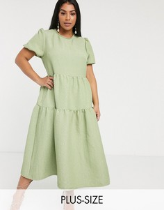 Ярусное свободное стеганое платье макси Glamorous Curve-Зеленый