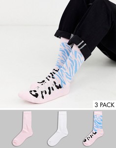 Набор из 3 пар спортивных носков (розовые с принтом/др.) ASOS DESIGN - Скидка-Розовый