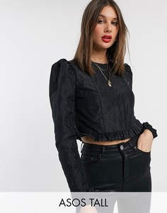 Кроп-топ с длинными рукавами и оборками ASOS DESIGN Tall-Черный