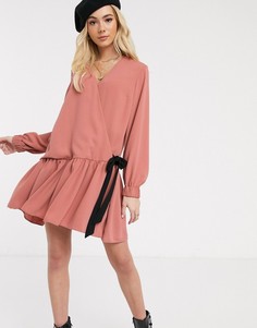 Свободное платье мини с запахом и оборками ASOS DESIGN-Оранжевый