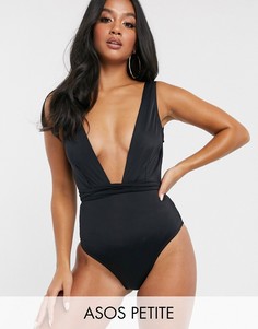 Черный слитный купальник с поясом ASOS DESIGN recycled petite
