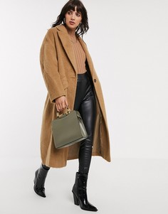 Бежевое фактурное пальто Topshop-Светло-коричневый