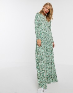 Чайное платье макси с длинными рукавами и принтом ASOS DESIGN-Мульти
