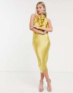 Атласное платье-комбинация миди ASOS DESIGN-Желтый