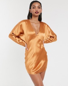 Платье мини с рукавами \летучая мышь\" ASOS DESIGN-Коричневый