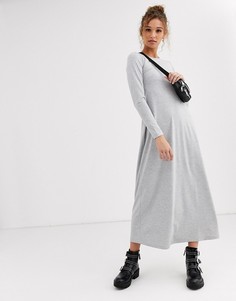 Платье-футболка макси с длинными рукавами ASOS DESIGN-Серый