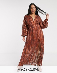 Платье макси в полоску со змеиным принтом ASOS DESIGN Curve-Мульти