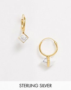 Серебряные позолоченные серьги-кольца с искусственным камнем ASOS DESIGN-Золотой