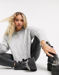 Серый джемпер с рваной отделкой Bershka-Бежевый