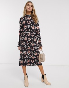 Свободное платье миди с цветочным принтом Miss Selfridge-Черный