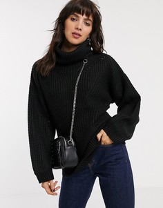 Черный джемпер с высоким воротником Topshop